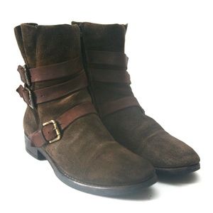 Size 6.5 (36.5EU) - Italian ALBERTO FERMANI Women's Brown Suede Biker Boots